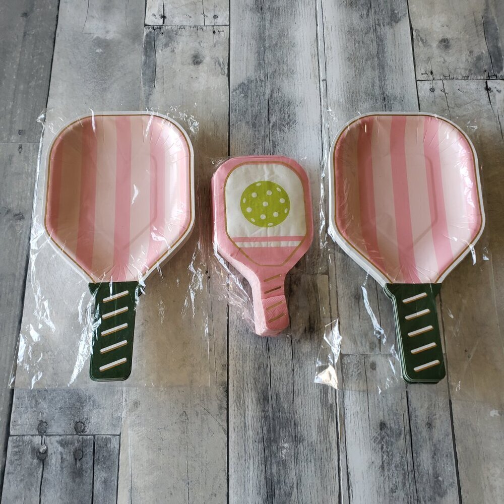 NWT - My Mind's Eye Pink Paddle Pickle Ball Paper Plates and Napkins (32ct)